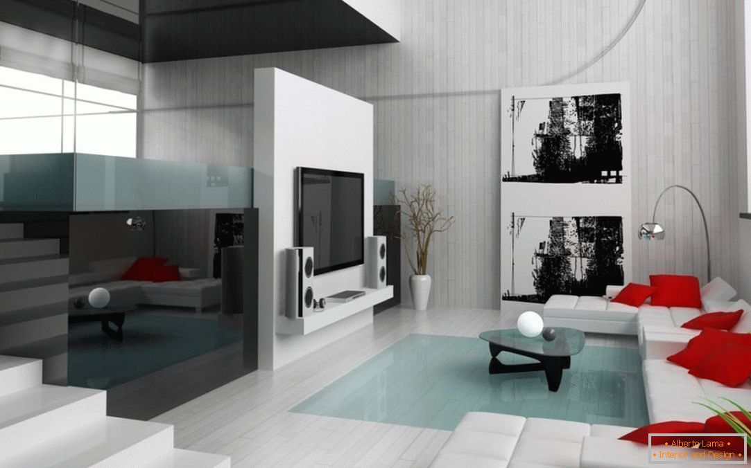 Svetla tla v dnevni sobi v minimalističnem slogu