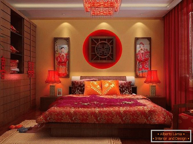 spalnica design v rdeči ton slike, fotografija 2