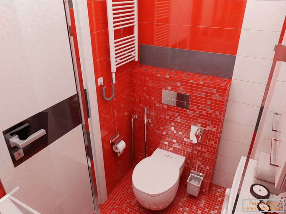 Zasnova kopalnice z rdečimi poudarki
