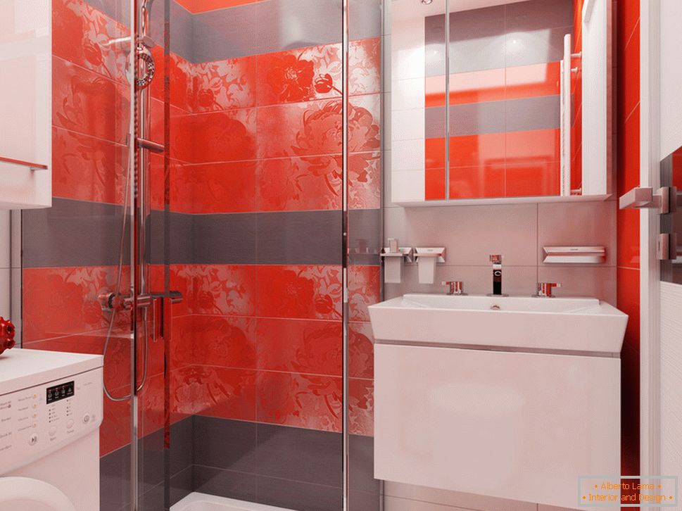 Zasnova kopalnice z rdečimi poudarki - фото 2