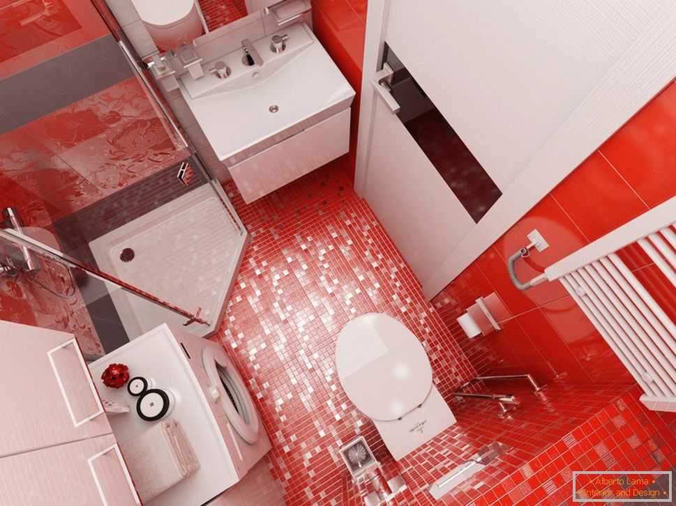 Zasnova kopalnice z rdečimi poudarki - фото 4