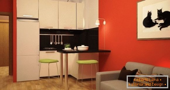 Sodoben dizajn studio apartma 25 kvadratnih M - foto kuhinja dnevna soba