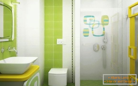 Kombinirana kopalnica v zelenih barvah in tuš kabini