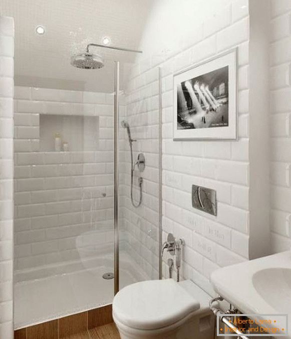 Zasnova kombinirane kopalnice - fotografija s tuš kabino