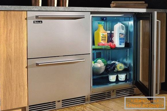 oblikovanje majhne kuhinje s fotografijo hladilnika, foto 36