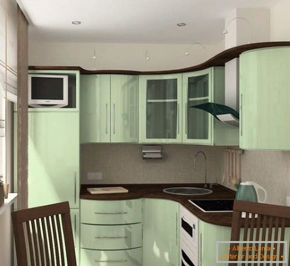 Majhne sobe - zasnova kuhinje na fotografiji v apartmaju 30 m2