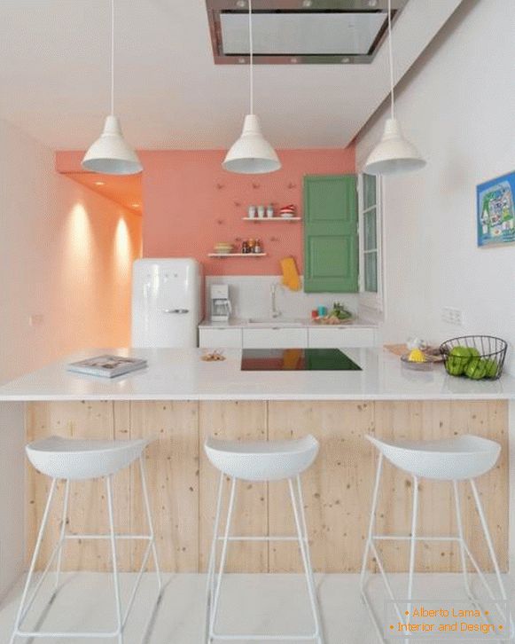 Notranjost majhne kuhinje v kombinaciji z dnevno sobo