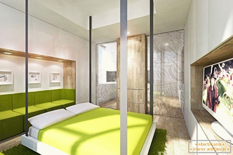 Bela in zelena notranjost spalnice