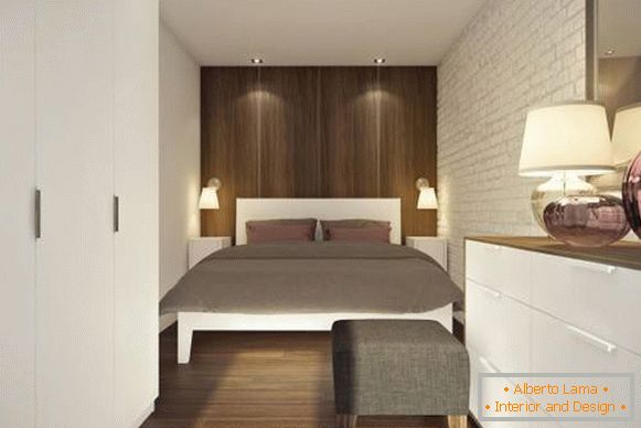 Zasnova spalnice v dvosobnem apartmaju 45 m2