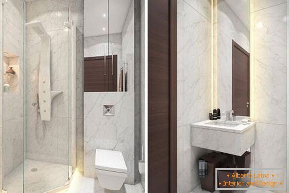 Mramorna kopalnica v zasnovi enosobnega apartmaja