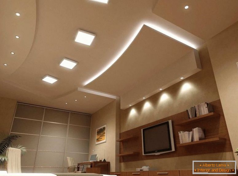 Oblikovanje stropov iz mavčnih plošč - 140 fotografij idej