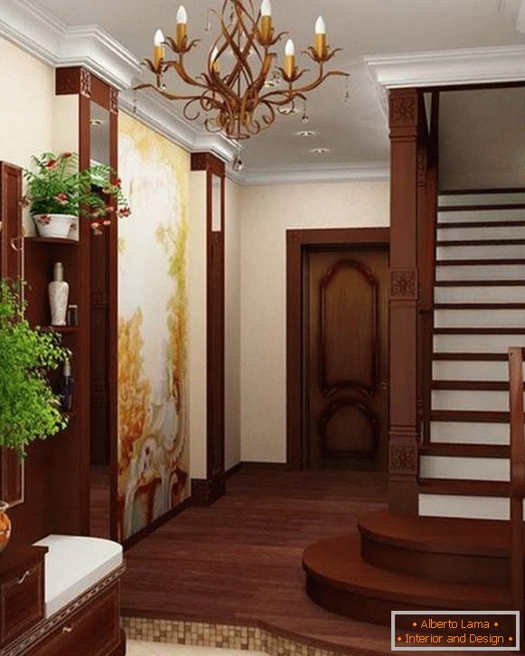 Zasnova majhnega hodnika v zasebni hiši s stopniščem do 2. nadstropja