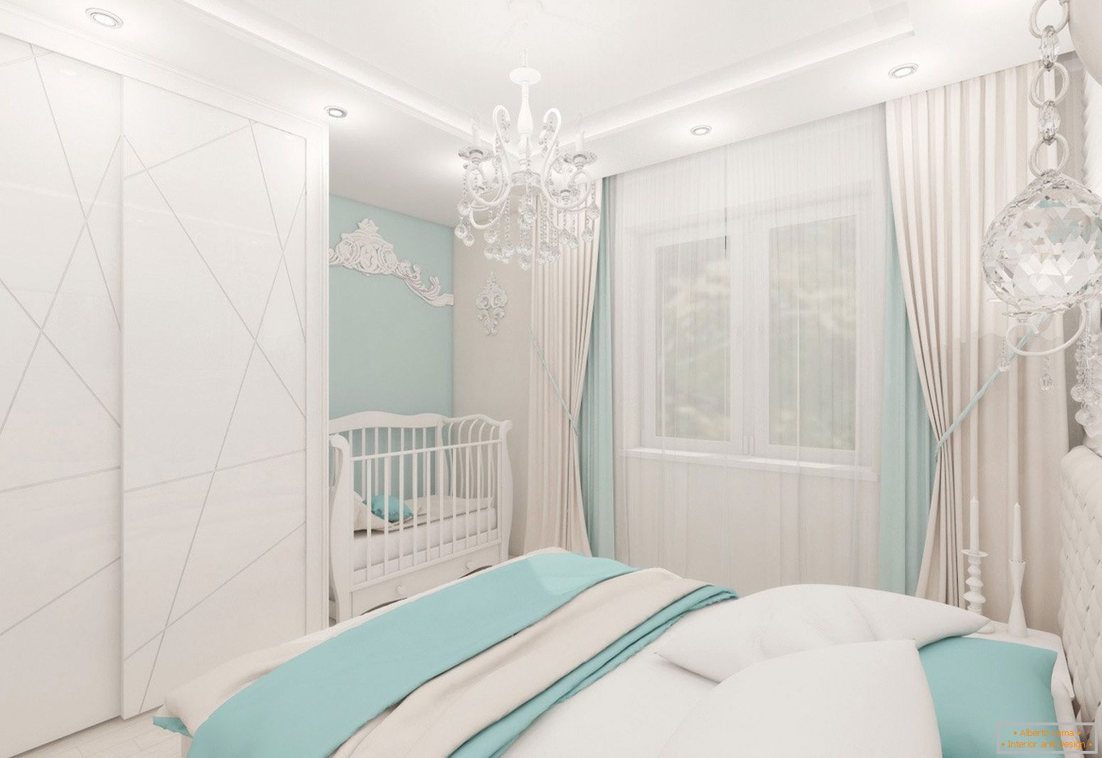 Zasnova spalnice v svetlih barvah