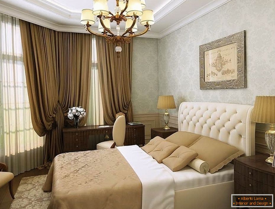 Zasnova v spalnici v klasičnem slogu