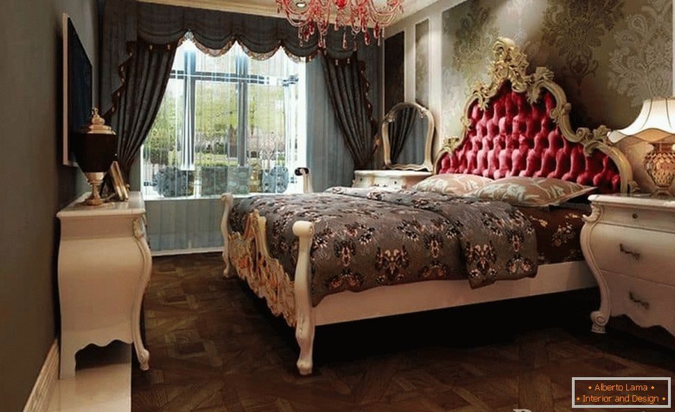 Tkanine za stensko dekoracijo in masivne zavese so primerne za klasične stilove spalnice