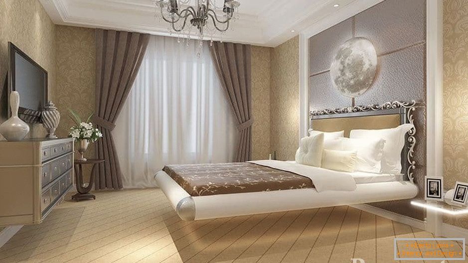 Plavajoča postelja nad spalnico v klasični slogu