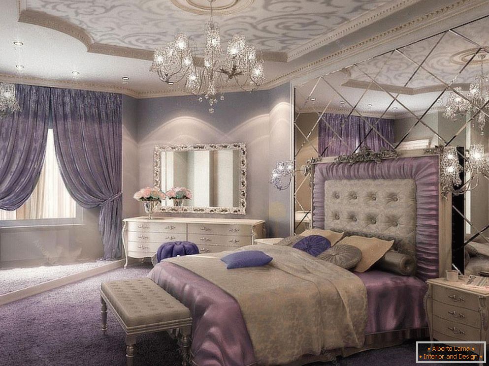 Lila spalnica v klasičnem slogu