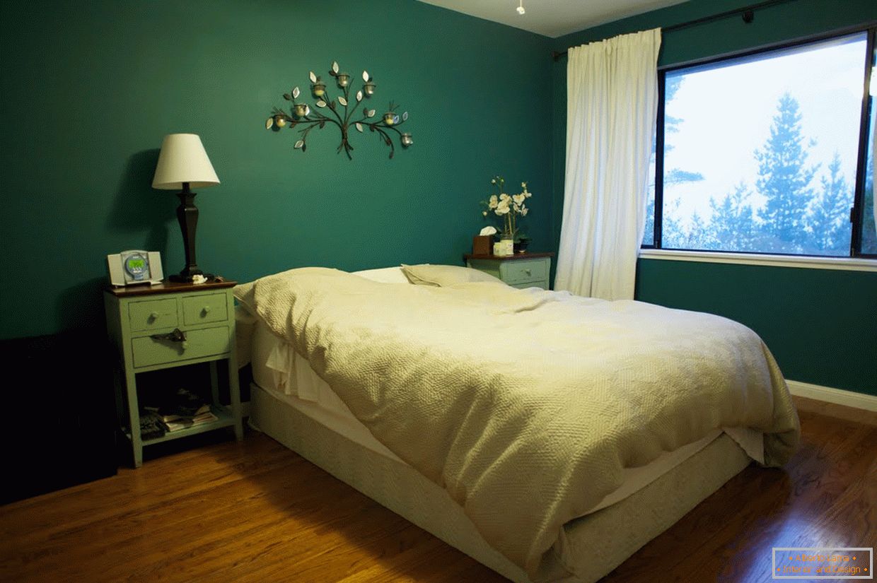 Odtenki zelene v zasnovi spalnice