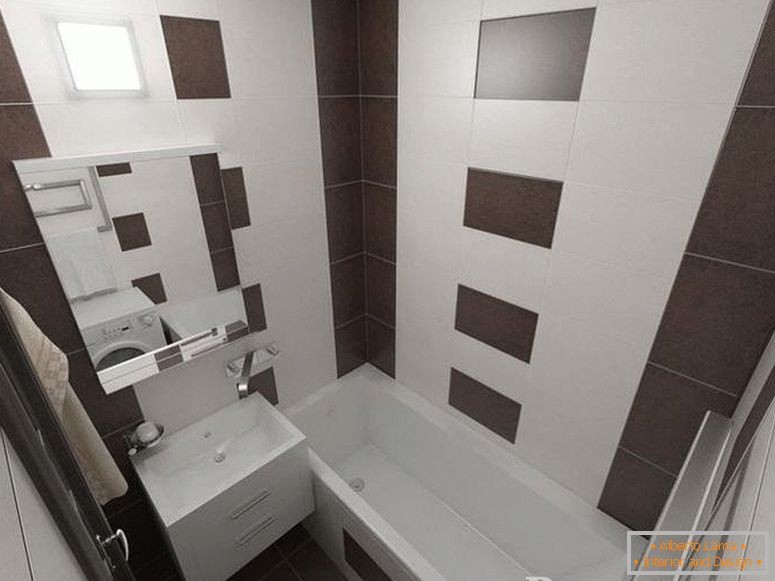 Majhna kopalnica okrašena z belimi in rjavimi ploščicami