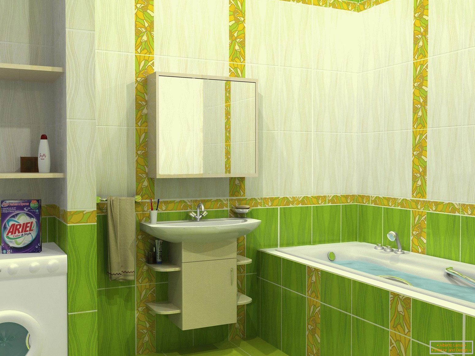 Zasnova kopalnice v zelenih barvah