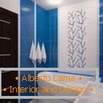 Kombinacija bele in modre pri oblikovanju kopalnice