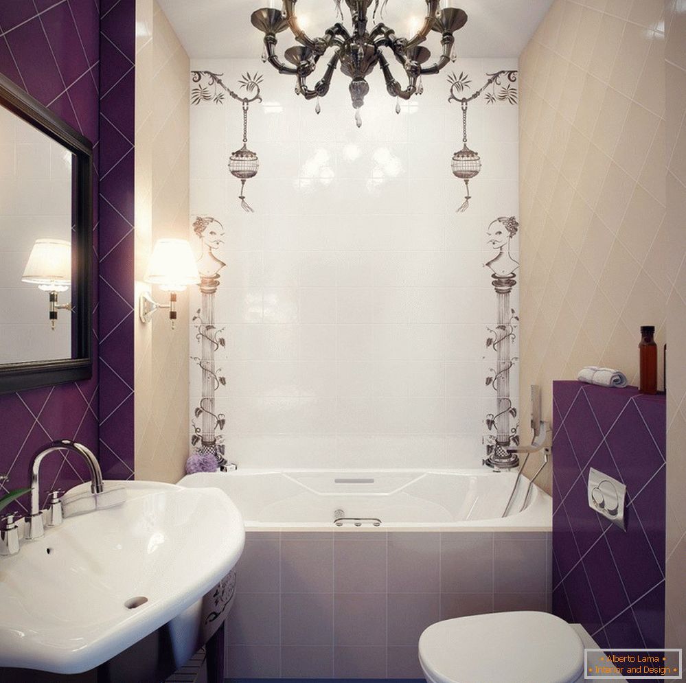 Dokončanje ozke kopalnice z vijoličastimi ploščicami