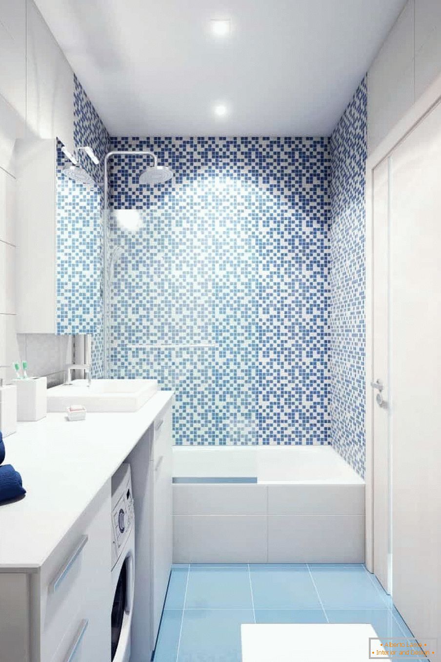 Bela-modra kopalnica v hiši plošče