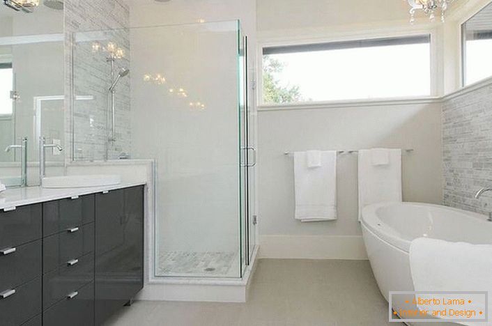 Prostorno moderno kopalnico s pravo razsvetljavo okrašuje znameniti oblikovalec Francije. 
