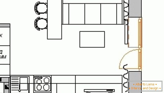 Načrt kuhinja-dnevna soba v majhnem stanovanju