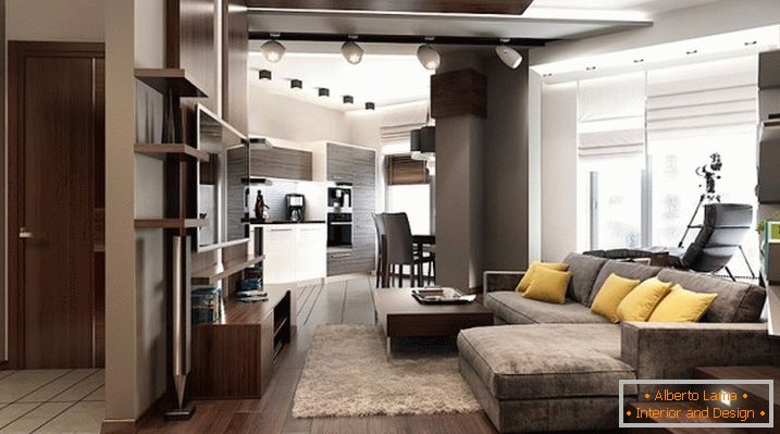 Moderni minimalizem v strogem notranjosti studia stanovanja