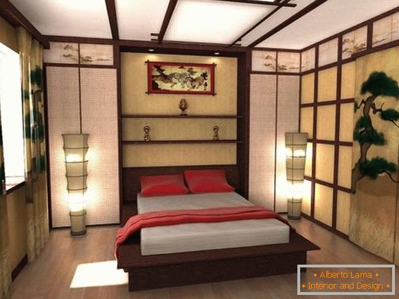 Japonski etnični slog v notranjosti - foto spalnica