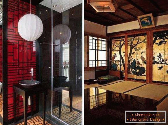 Etnična notranjost z japonskimi predelnimi stenami - fotografija
