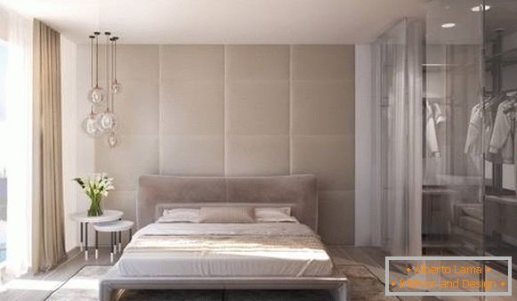 Moderna zasnova spalnice z garderobo - fotografija
