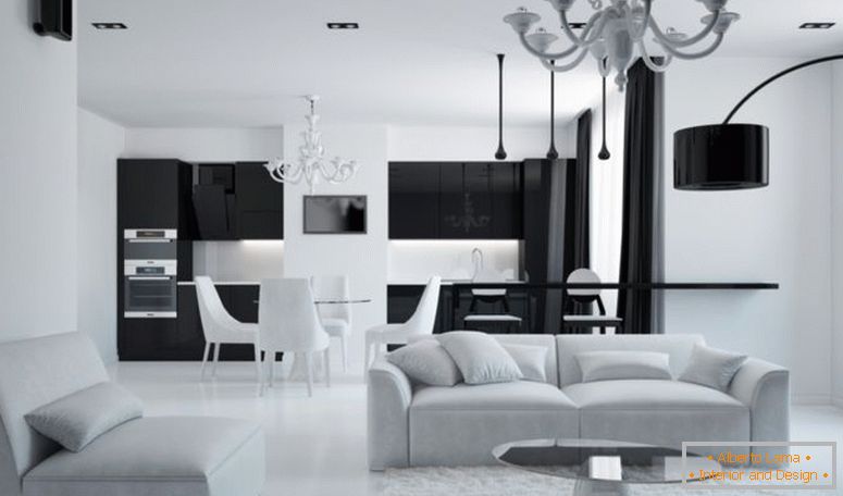 dnevna soba in kuhinja v stilu-minimalizem-dnevna soba-kuhinja-moskva