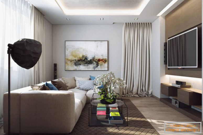 dnevna soba v slogu minimalizem-z-big-TV-in-sliko