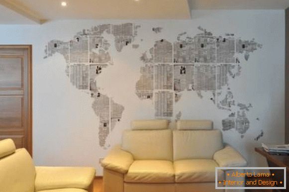 Svetovni zemljevid na steni z lastnimi rokami
