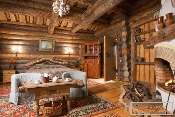 Notranjost lesene hiše iz hlodov znotraj - fotografije v ruskem slogu