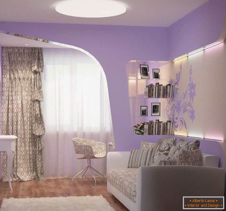 Zložljiv kavč z lila spalnico