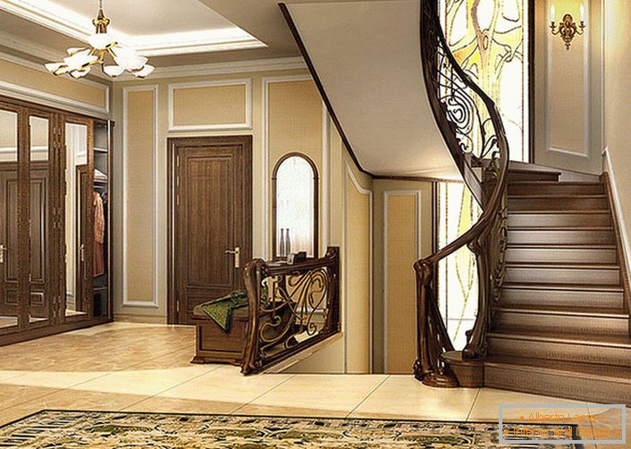 Elegantna kombinacija gladkih linij in toplote naravnega lesa je glavna značilnost sodobnega sloga. Stopnišče in notranjost hiše izgledata enako. 