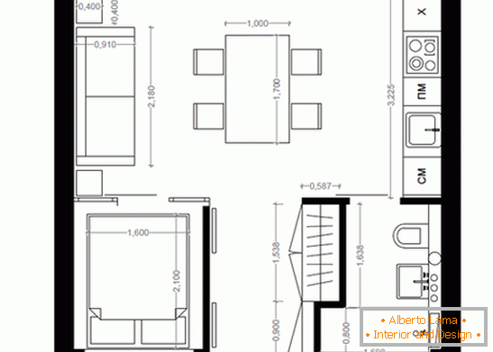 Načrtировка двухкомнатной квартиры в стиле лофт