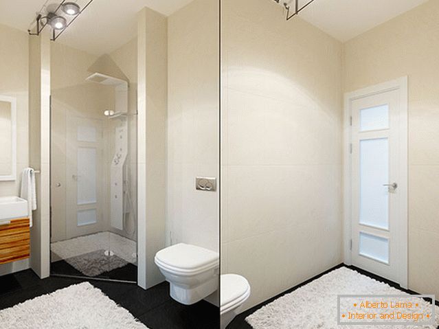 Notranjost majhne kopalnice v kombinaciji z straniščem