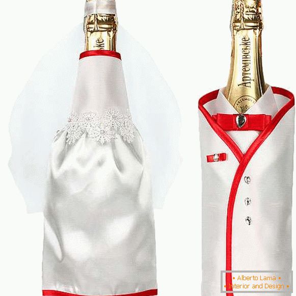 Kako okrasiti poročno steklenico šampanjca z lastnimi rokami - najboljše ideje s fotografijo
