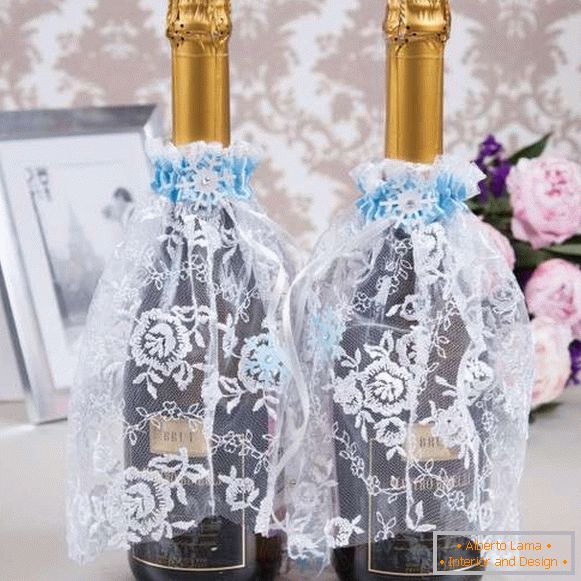 Kako okrasiti poročno steklenico šampanjca - ideje z lastnimi rokami