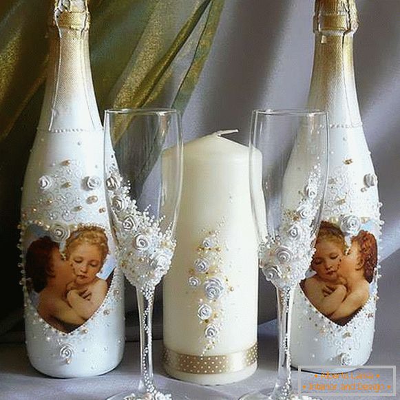 Decoupage steklenice z lastnimi rokami 8. marca ali poroka