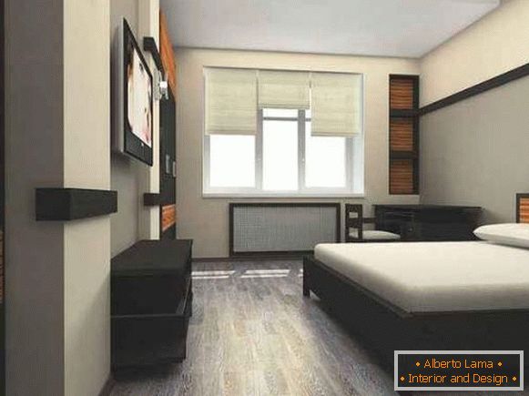 Zasnova spalnice dvosobnega stanovanja v minimalističnem slogu