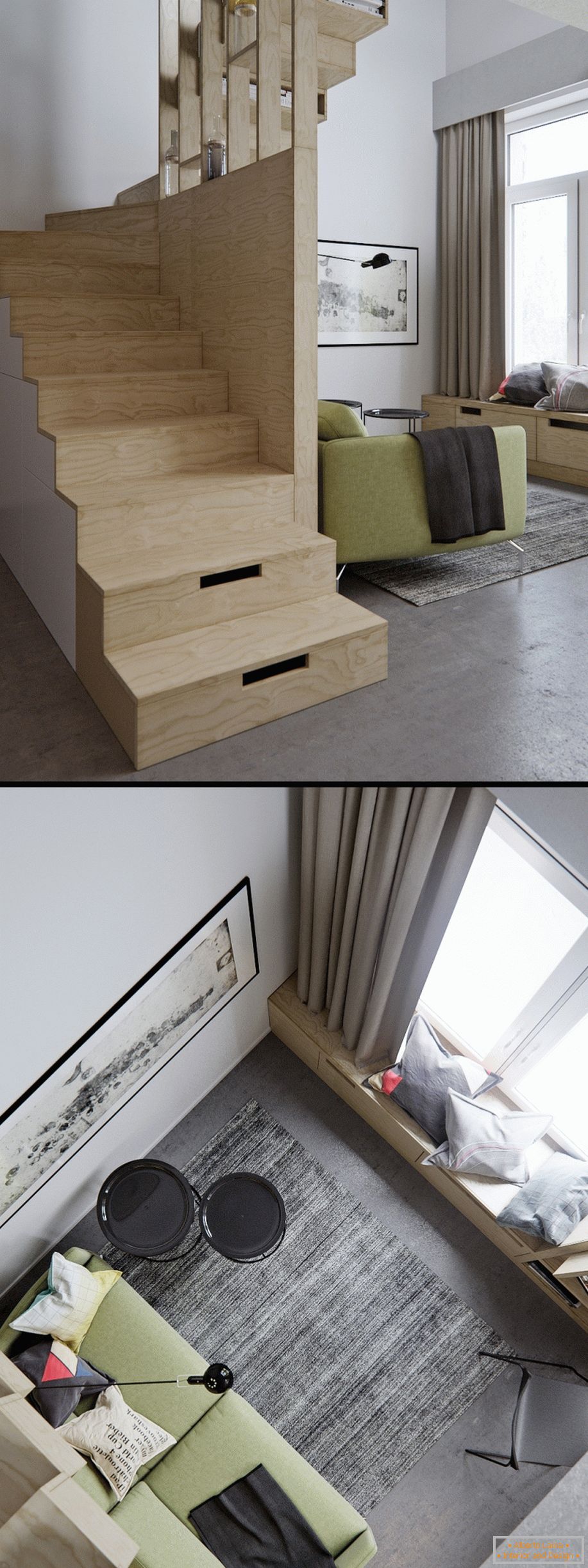 Primer notranje opreme majhne dnevne sobe na fotografiji