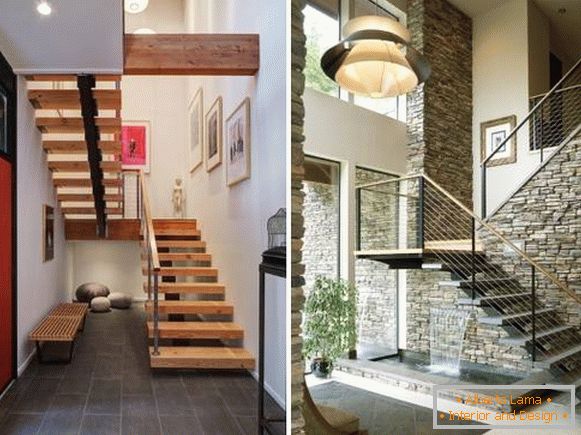 Kovinske stopnice v hiši - fotografija z lesenimi stopnicami