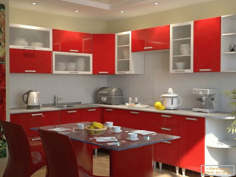 Kuhinjsko pohištvo z rdečo fasado