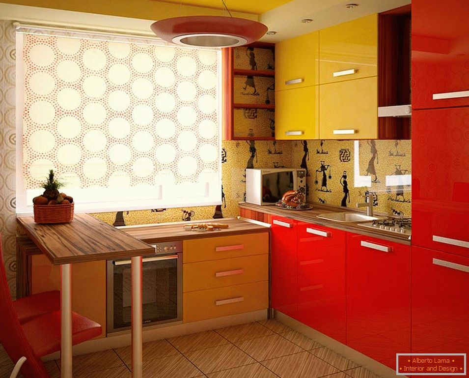 Rdeča in rumena kuhinja