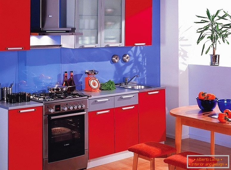 Modra in rdeča kuhinja